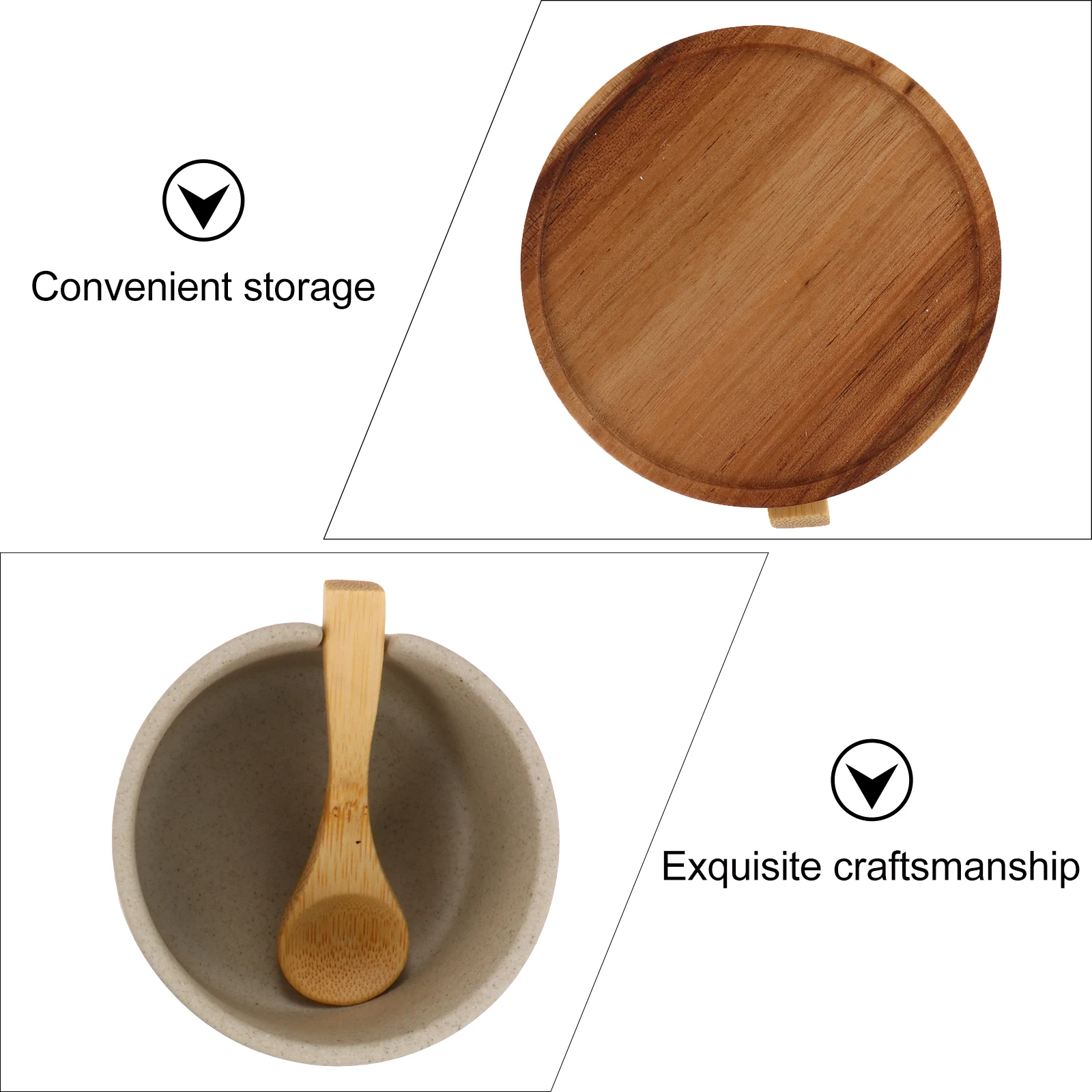 

Spice Jar Condiment Spice Storage Can Storage Set Ceramic Wood Material Lid Spoon Kitchen Use Home Salt Container
