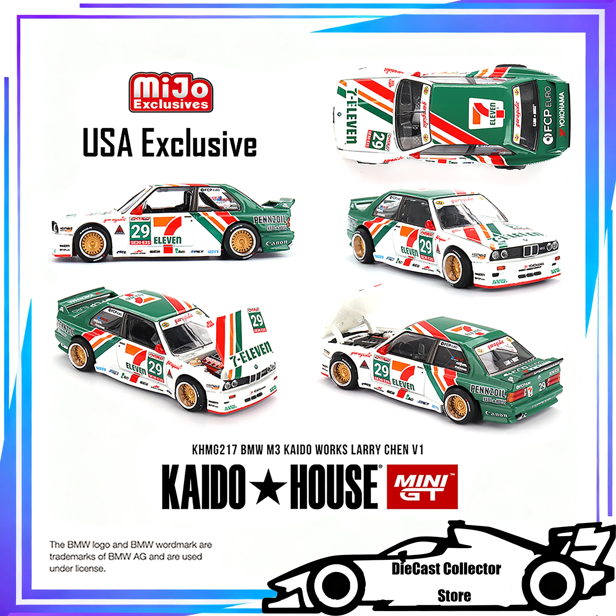 

KAIDO HOUSE Mini gt 1/64 KHMG217 BMW M3 KAIDO WORKS LARRY CHEN V1 7-Eleven Alloy Car Model Children Toys