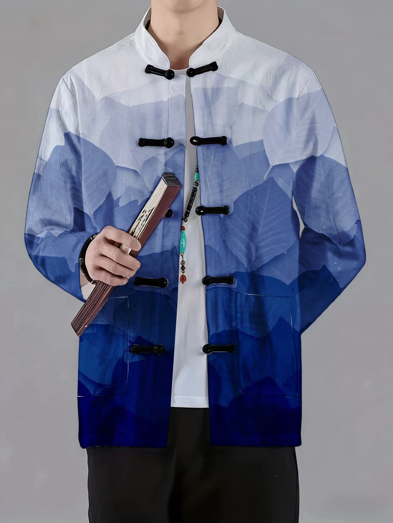 Men Men Mandarin Collar Frog Button Long Sleeve Jacket Modern Abstract Geometric Leaf Art Print Oriental Casual Outerwear - Aliexpress Deal