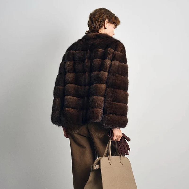 Ftangaiur Winter Women Russian Sable Gypsophila Mink Coat Custom-Made Women's luxury Short V-Neck Real Mink Fur Coats