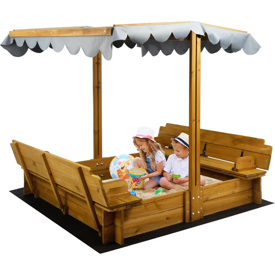 

Деревянный песочница с крышкой, уличный песочница с навесом и двумя складными скамейками, песочница с крышкой для игр на заднем дворе, подарок для