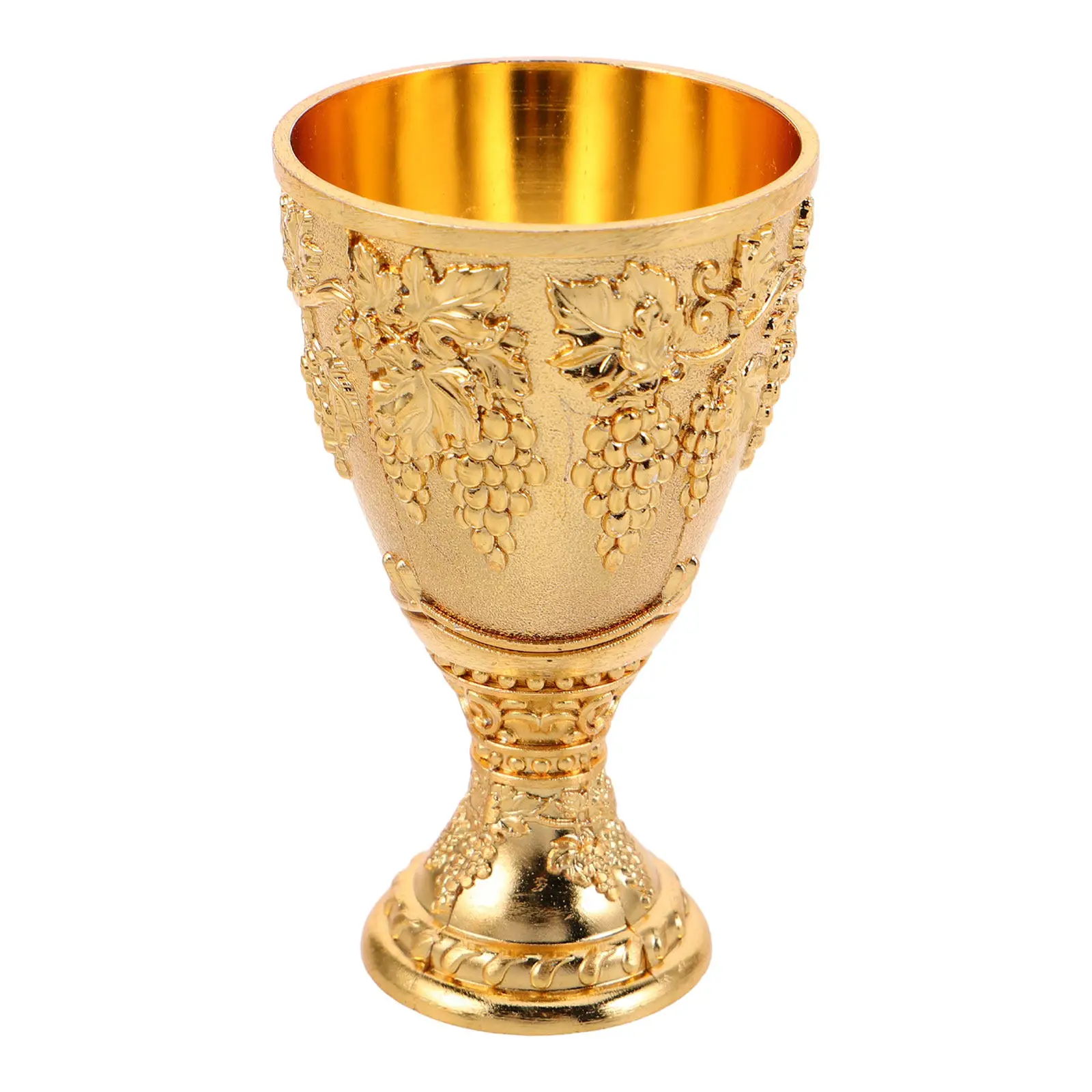 Vintage Chalice Goblet Embossed Grape Medieval Style Gold Wine Cup for Weddings Anniversaries Metal Wine