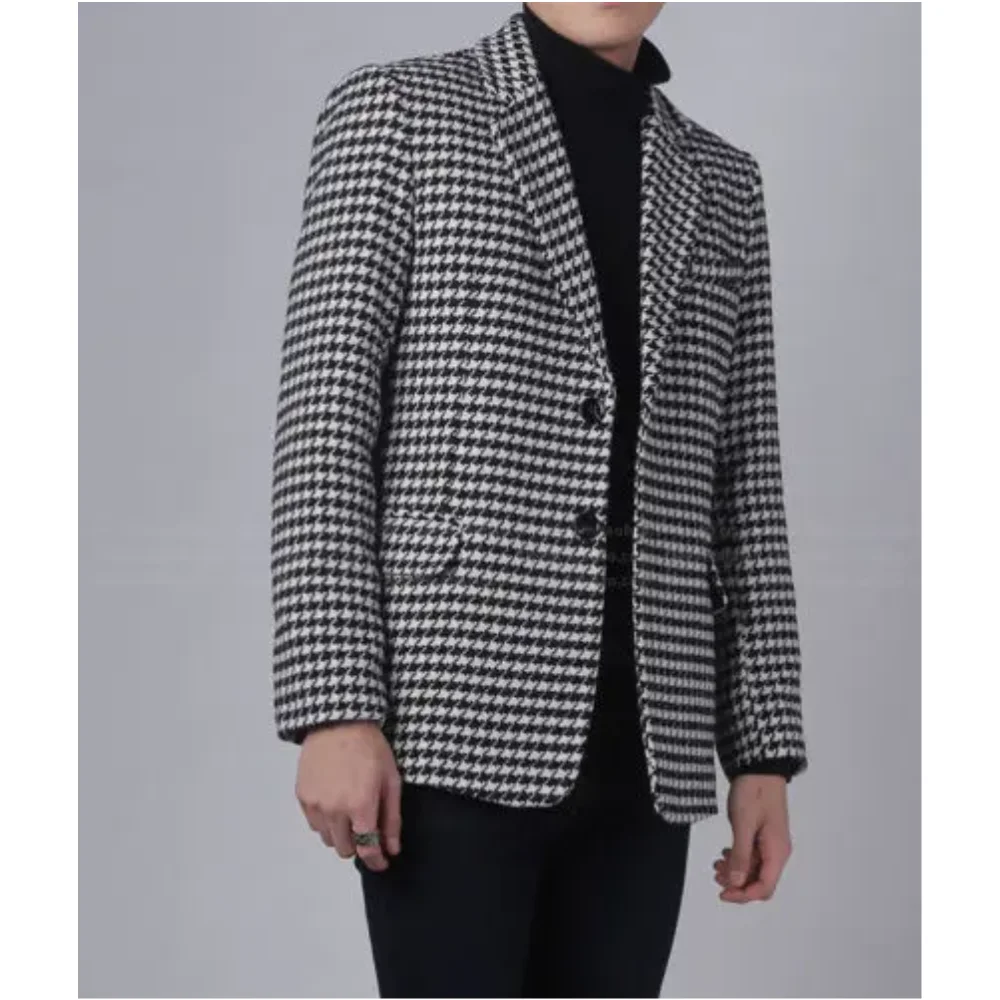 

Men's Houndstooth Men Jacket Only New Fashion Formal Checkered Two Button Tuxedos Formal Prom Party Coat Only For Man