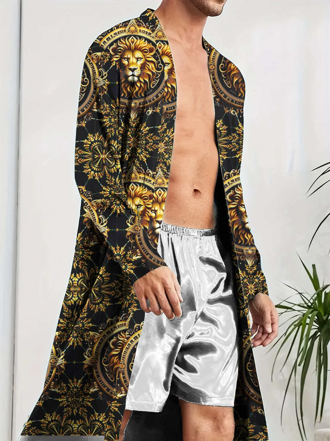 Bata de Baño para Hombre con Estampado de León Impreso en 3D, Bata de Ducha Informal para Primavera y Otoño, Pijama Divertido de Secado Rápido para Hombre