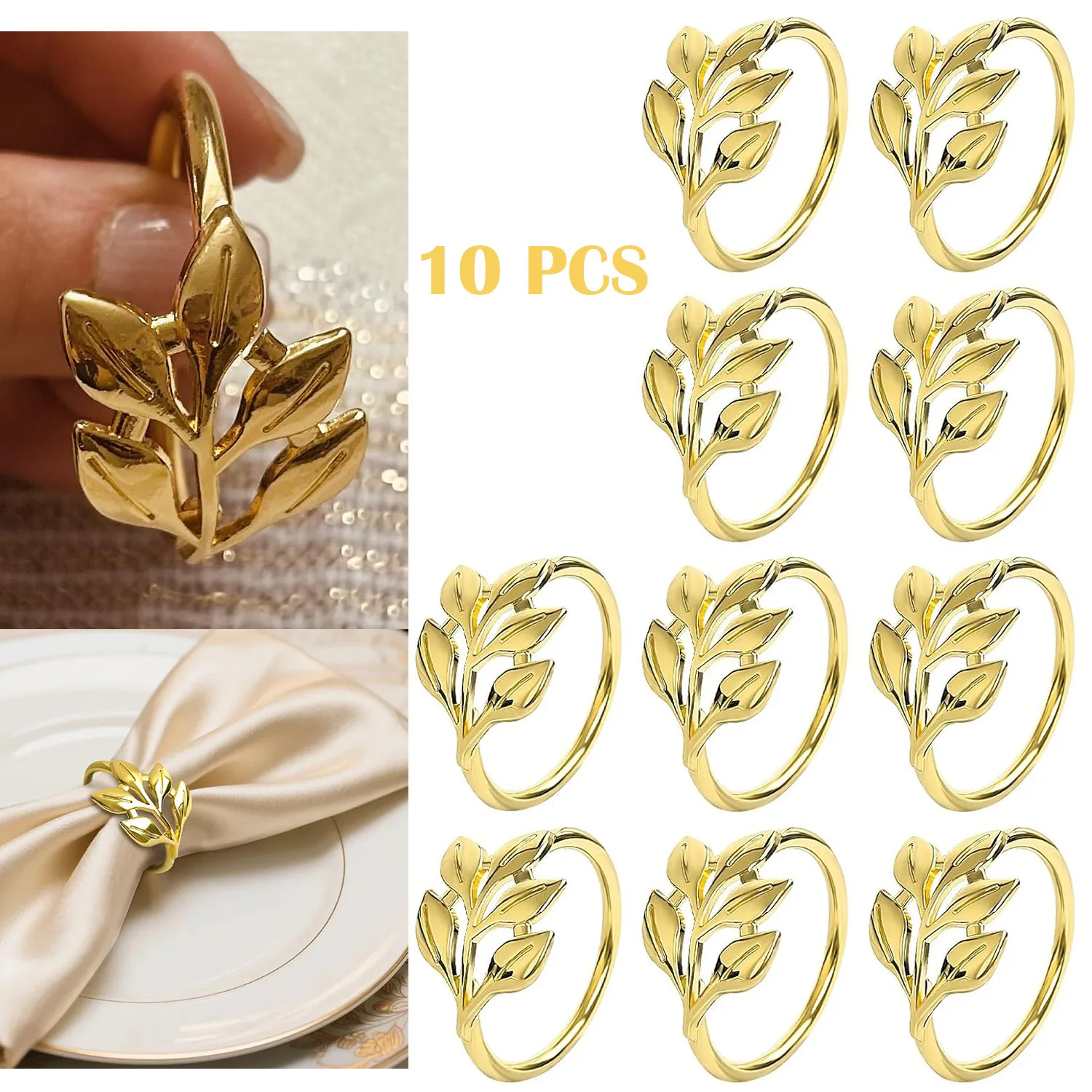 

10pcNapkin Rings, Leaf Shaped Stainless Steel Napkin Rings for Fall Thanksgiving, Christmas, Easter, Dinner Table Decor, Wedding