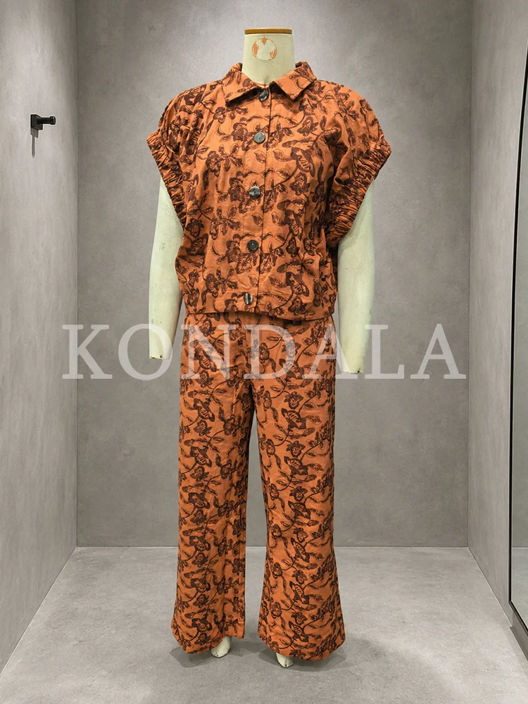 KONDALA Damen 2026 Sommerurlaub Stickerei-Set Street Style Vintage Boho Hosen-Set Elegantes Stretch-Manschetten-Weste-Hemd, Hose – Detail 3