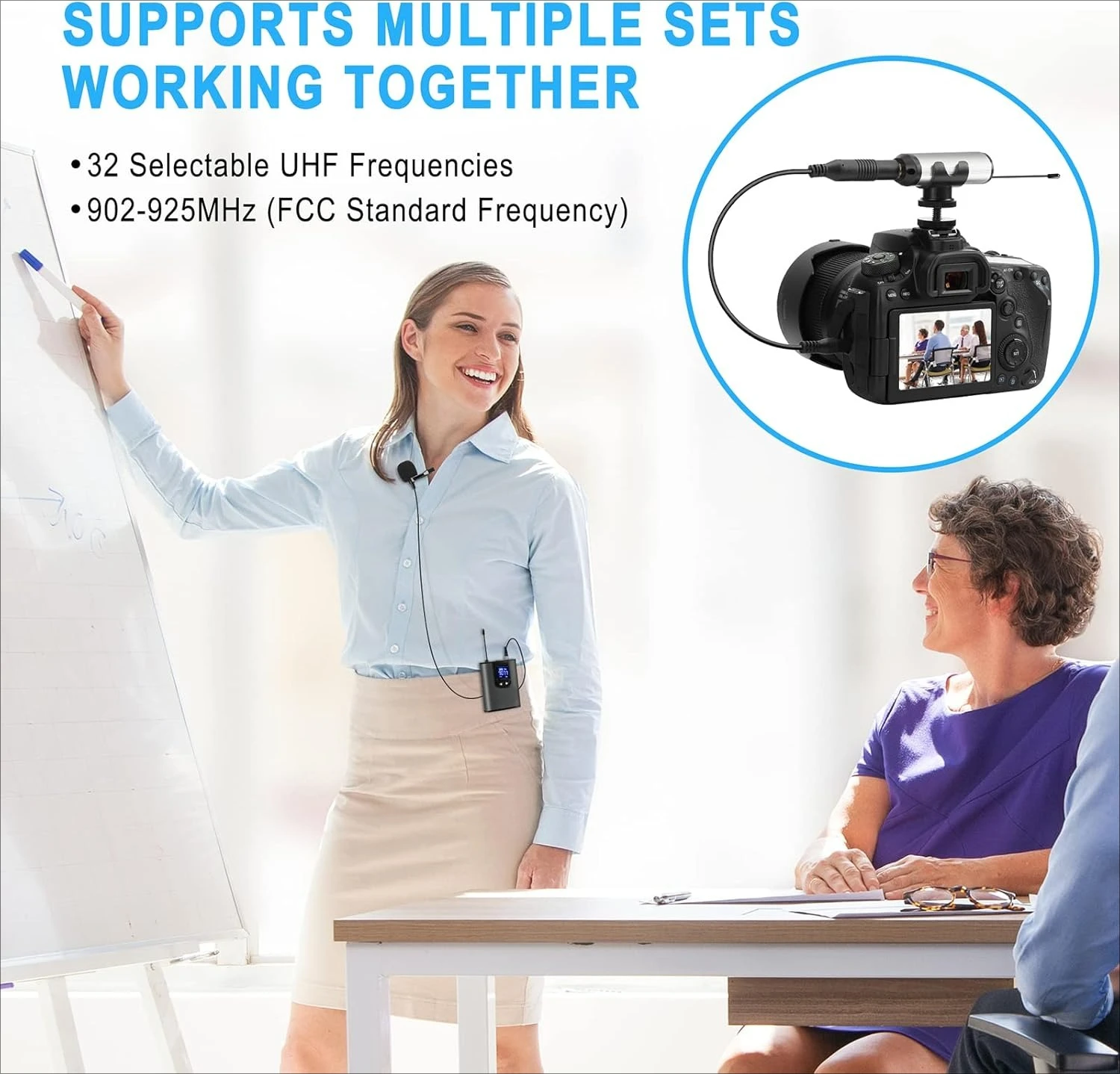 

Hotec Wireless System with Dual Headset Microphones/Lavalier Lapel Mics and Bodypack Transmitters