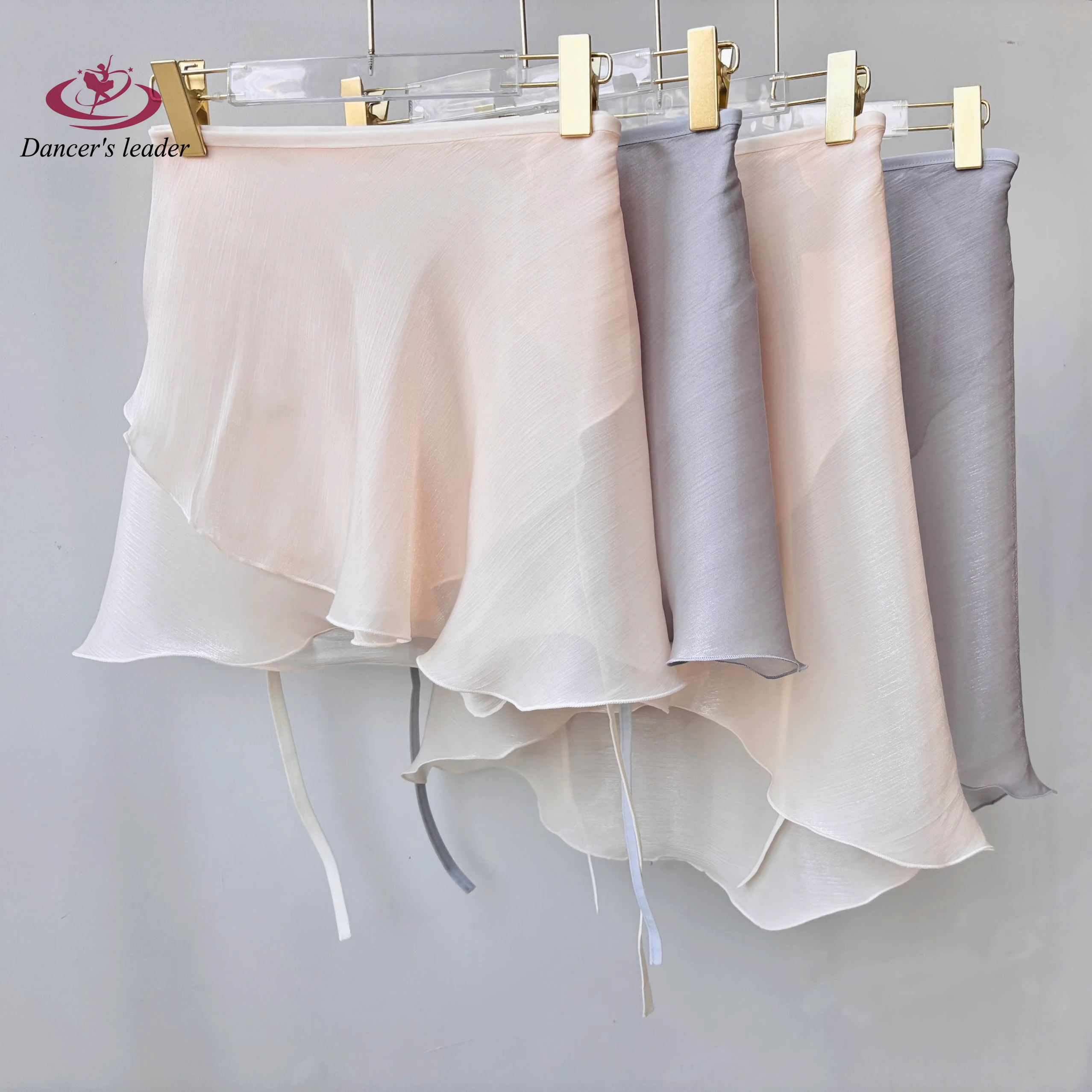 水の波紋と流れる光のバレエシフォンスカート、半身ダンス練習用スカート、ワンピースレースアップシフォンスカート