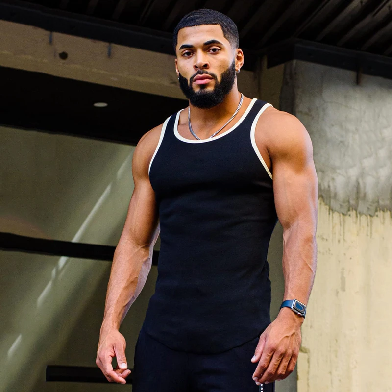 Men's Vest Summer Sports Casual Knitted Round Neck Slim Fit Elastic Breathable Tank Top Gym Running Training Sleeveless T-Shirt