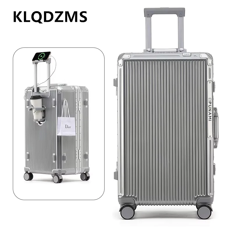 

KLQDZMS 24"26Inch Suitcase 20" Aluminum Frame Boarding Box ABS + PC High Capacity Trolley Case USB Charging Rolling Luggage