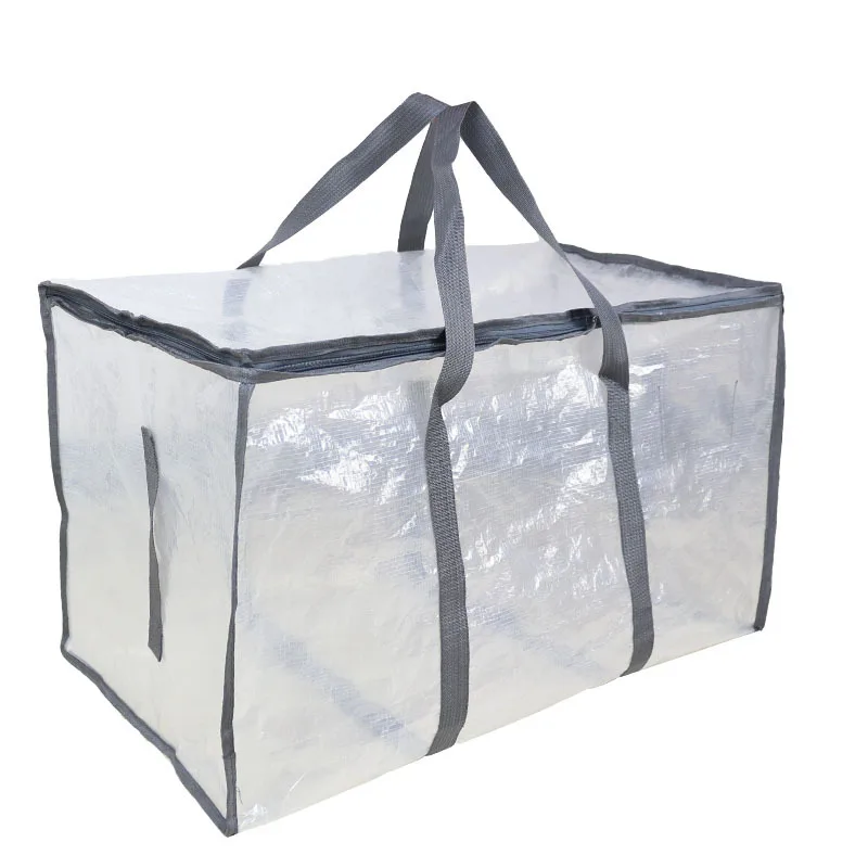 1 Piece PE Hand-held Transparent Woven Bag Quilt Clothing Storage Bag Household Waterproof Dust-proof Clothes Organizer Bag