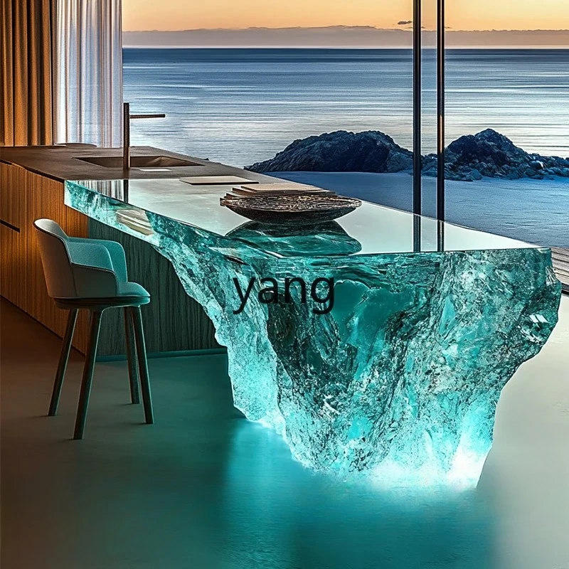 lmm1  light luxury transparent resin hotel front desk restaurant kitchen partition luminous crystal glacier island table