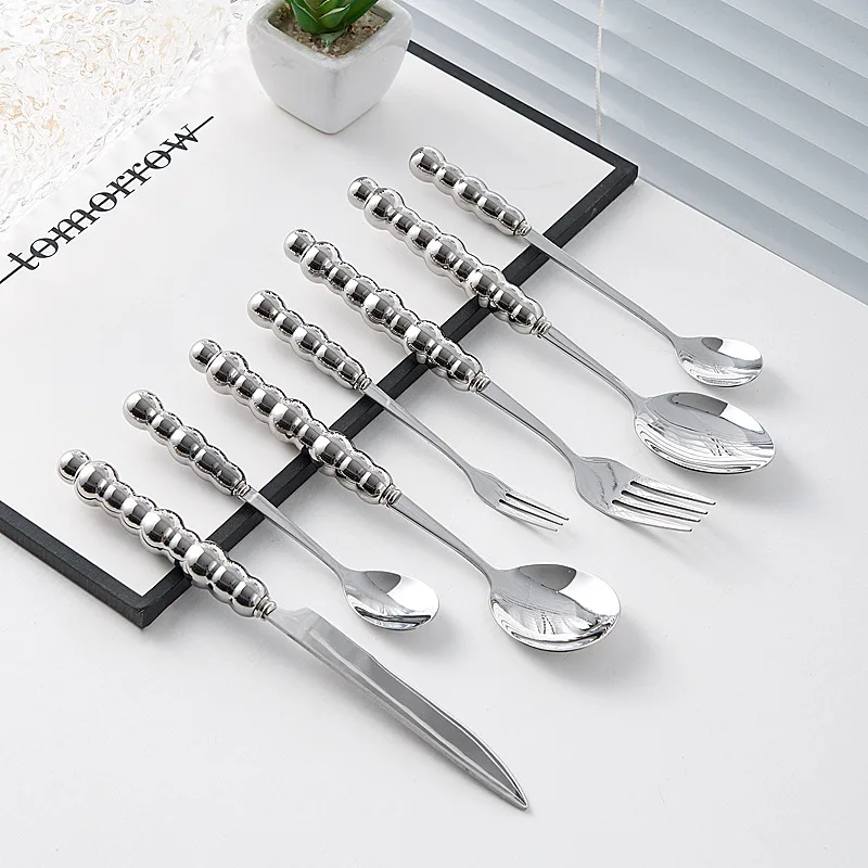 Fashion Ceramic Handle Pearl Cutlery Set 18/10 Stainless Steel Creativity Gift Flatware Gold 304 Knife Fork Spoon Drop Shipping