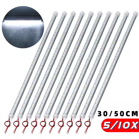 5/10PCS 12V 30/50CM Interior LED Car Light Bar Transparent Rigid Strip Lamp Van Bus Caravan Display Cabinet Under Counter Closet