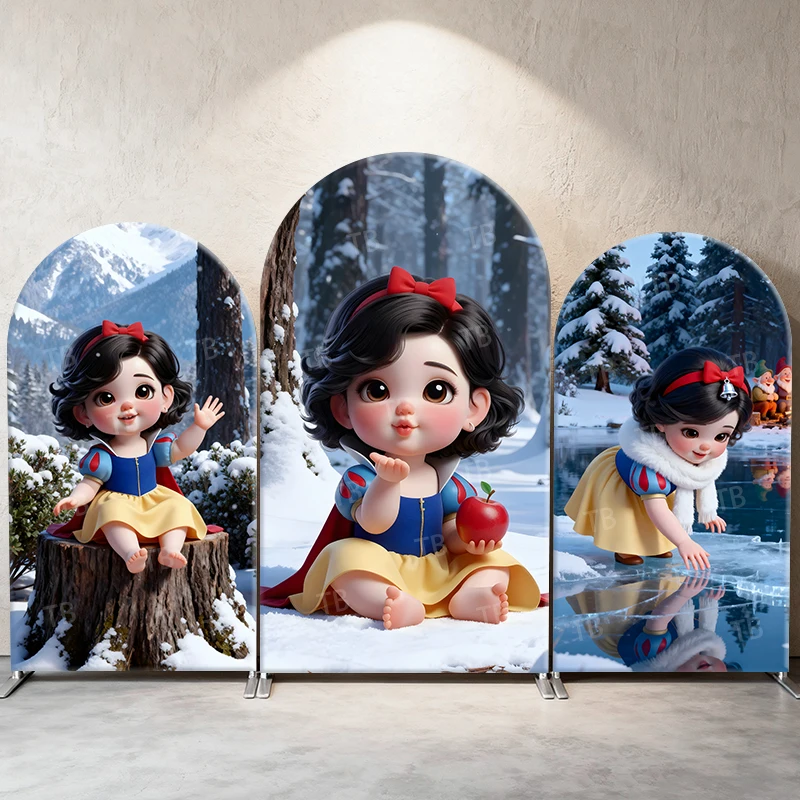 

Baby Snow White Arch Backdrop Cover Disney Princess Winter Christmas Photography Background Baby Shower Birthday Party Decor