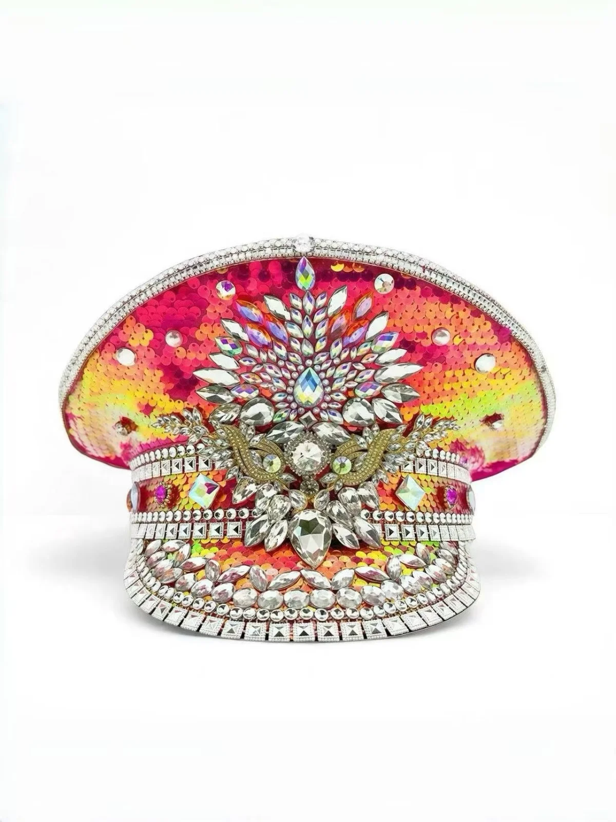 قبعة كابتن Steampunk من حجر الراين للنساء في مهرجان Burning Man، إكسسوارات عسكرية عتيقة وقبعة للرجال #3