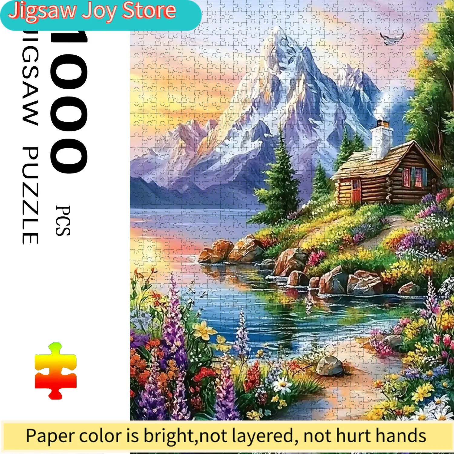 

Snowy Mountain Cabin Landscape Puzzle | 70cmX50cm Durable Cardboard, Vibrant Colors, Ideal for to Focus and Relax, Perfect fo