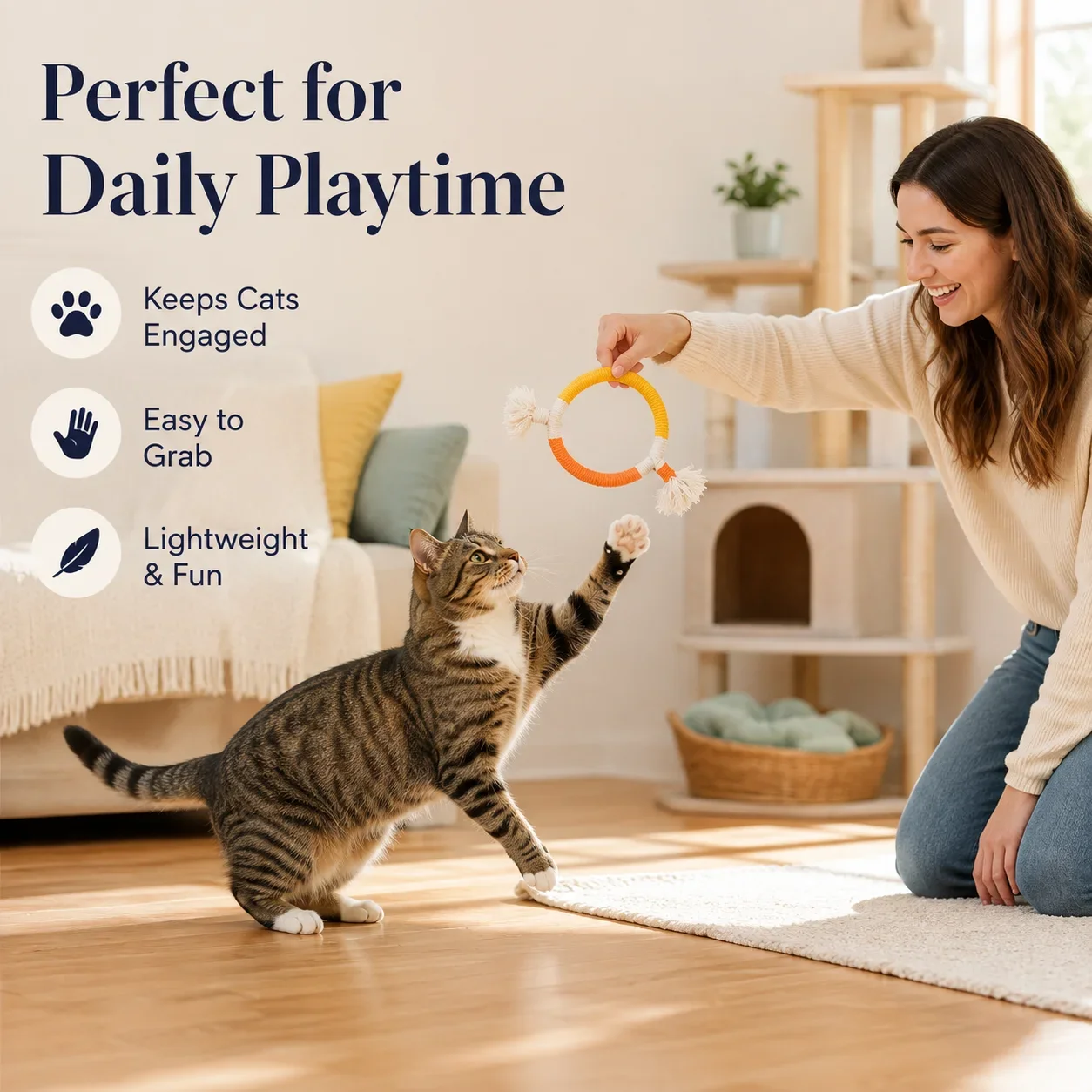 Teeth Grinding Cat Toy, Cotton Rope Teasing Stick for Dental Health, Interactive Play for Indoor Cats