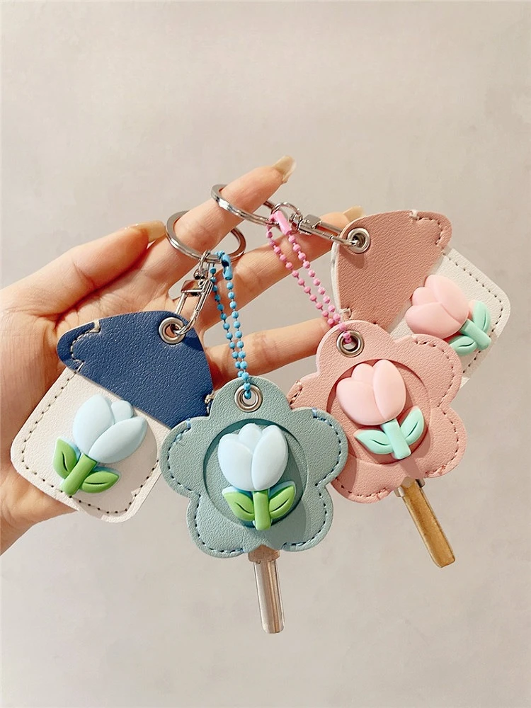Elegant Tulip Mini Card Holder Keychain Universal Anti Theft Key Cover for Home and Electric Bike