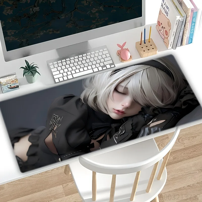Short Hair Anime Girl Theme Mouse Pad Rubber Base Large Game Mousepad Computer Laptop Keyboard Mat Accessories Office Decor Mats