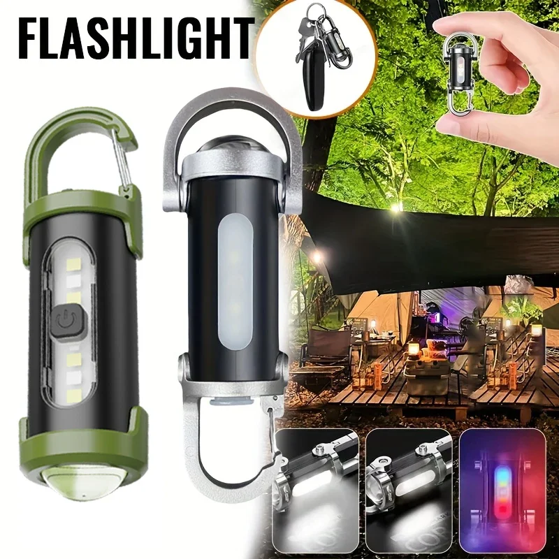 

Перезаряжаемый брелок-фонарик, многорежимный светодиод COB, портативный крючок, Type-C, аварийное освещение, красно-синее предупреждение, кемпинг, открытый, EDC