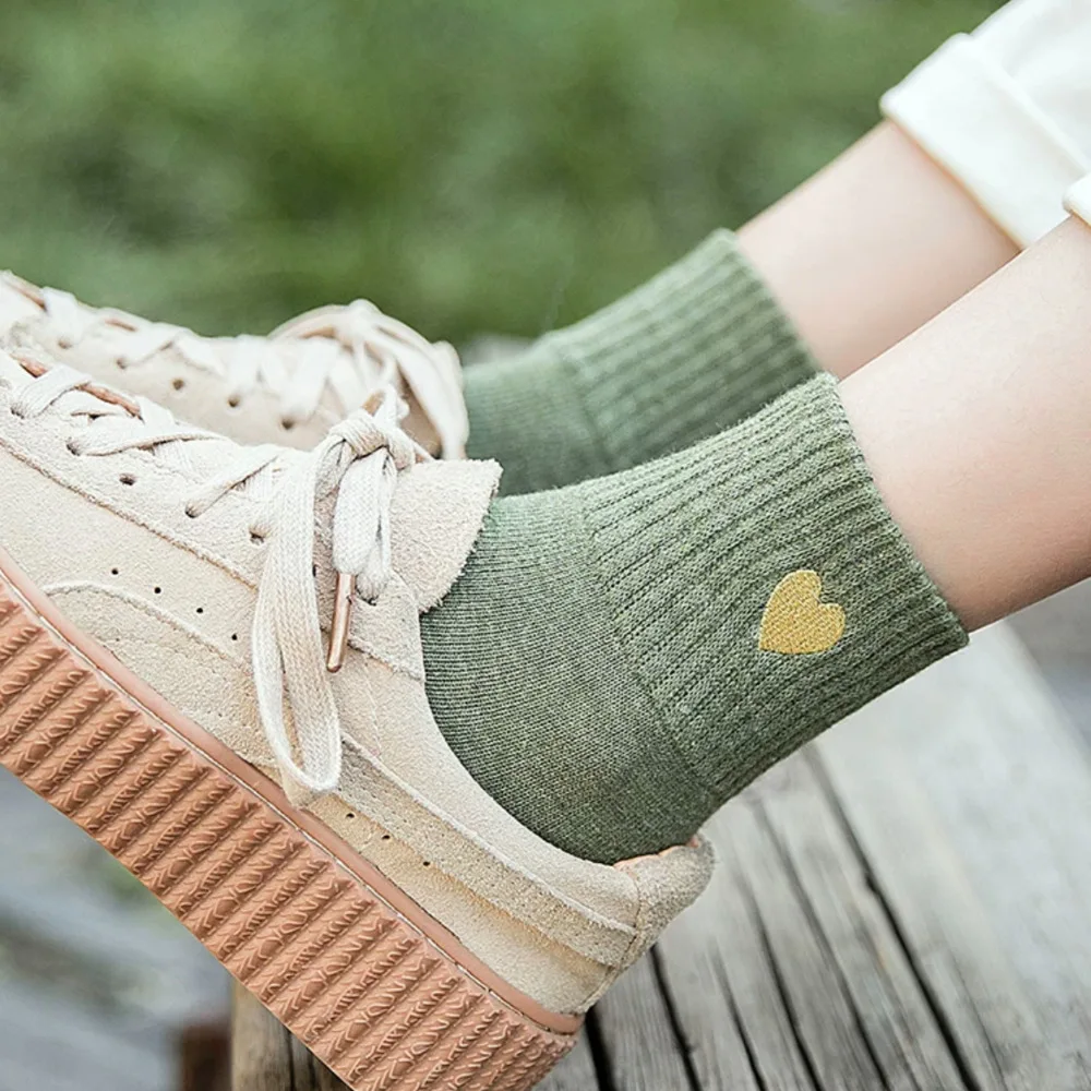Korean Simple Love Heart Embroidery Short Socks Women\'s Breathable Casual Cotton Socks Fashion Daily Breathable Sock