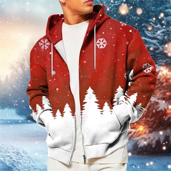 Fashion Mens Christmas Zipper Hoodie Trend Autumn Long Sleeve 3D Printed Zip Up Hoodies Casual Streetwear Oversized Pullovers