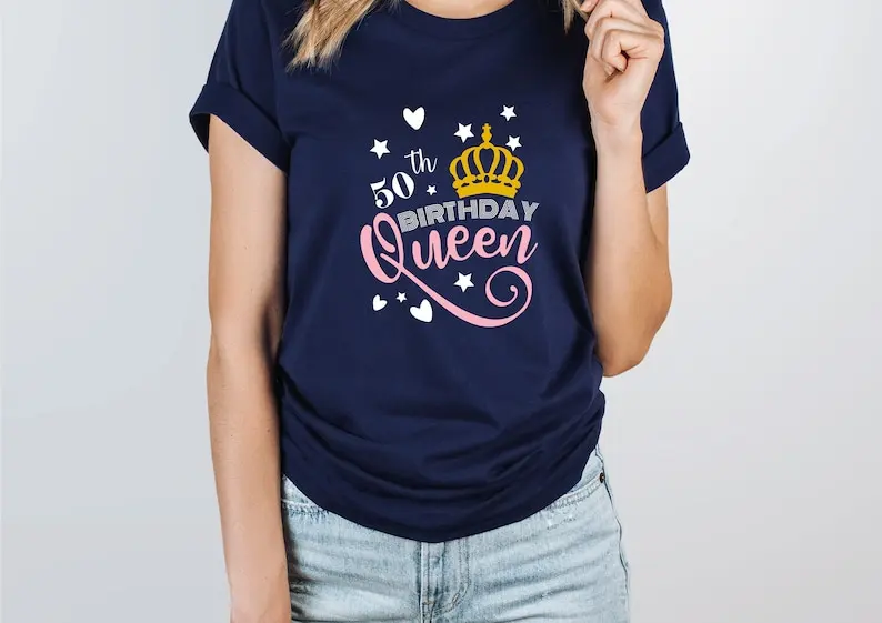 Custom Queen วันเกิดและ Crew Tee Shirt ส่วนบุคคล50th Birthday Queen Queen วันเกิดของคุณชื่อลูกเรือผ้าฝ้าย100% Streetwear