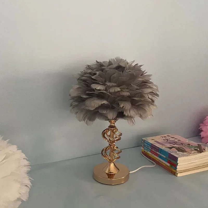 Nordic bedroom bedside ornament decoration wedding room warm romantic feather table lamp