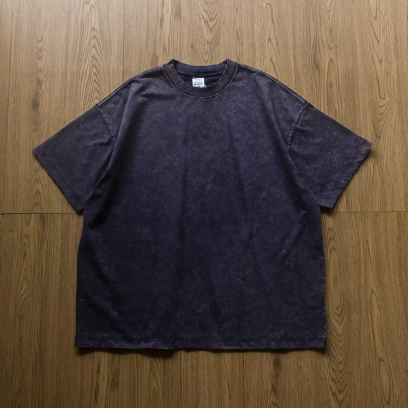 

Wax-dyed Washed Distressed Cool-feeling T-shirt with Wide Ribbed Small Neckline Short-sleeve Fashionable Tees