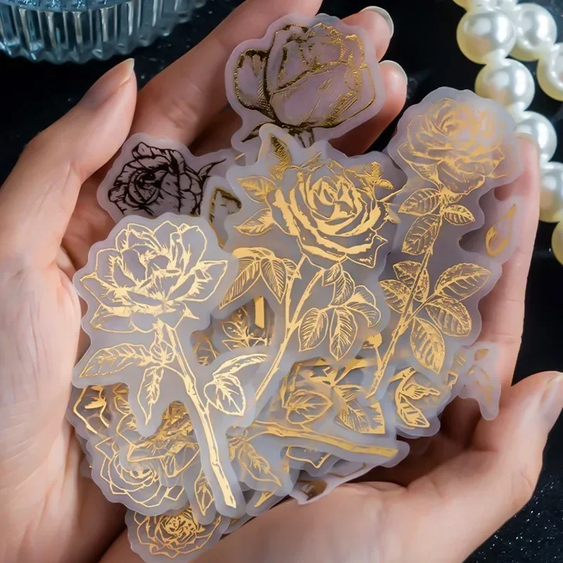 40sheets Bronzing Plants Leaf Stickers Decorative Junk Journal DIY Scrapbooking Supplies Collage Diary Album Vintage Sticker