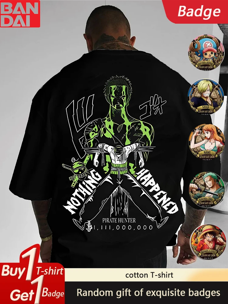 

ONE PIECE Anime Peripheral Printing Summer Short Sleeve T-Shirt Hot Blood Luffy Sauron Men's and Women's Fashion Cotton T-Shirt