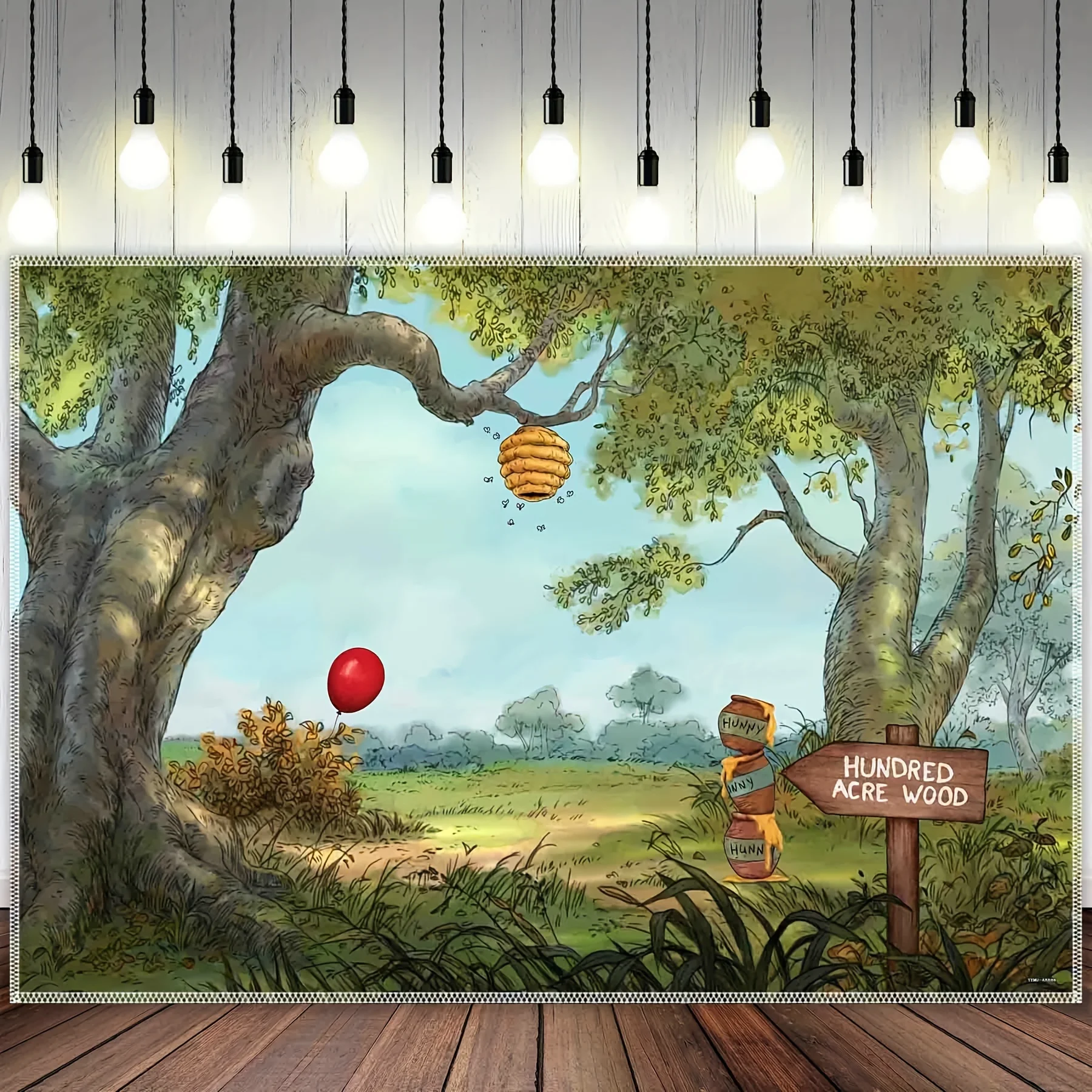 Sweet Bear Birthday Party Photo Background, Bee Acre Red Balloon Wood Birthday Banner Decoration, Photo Booth Studio Props