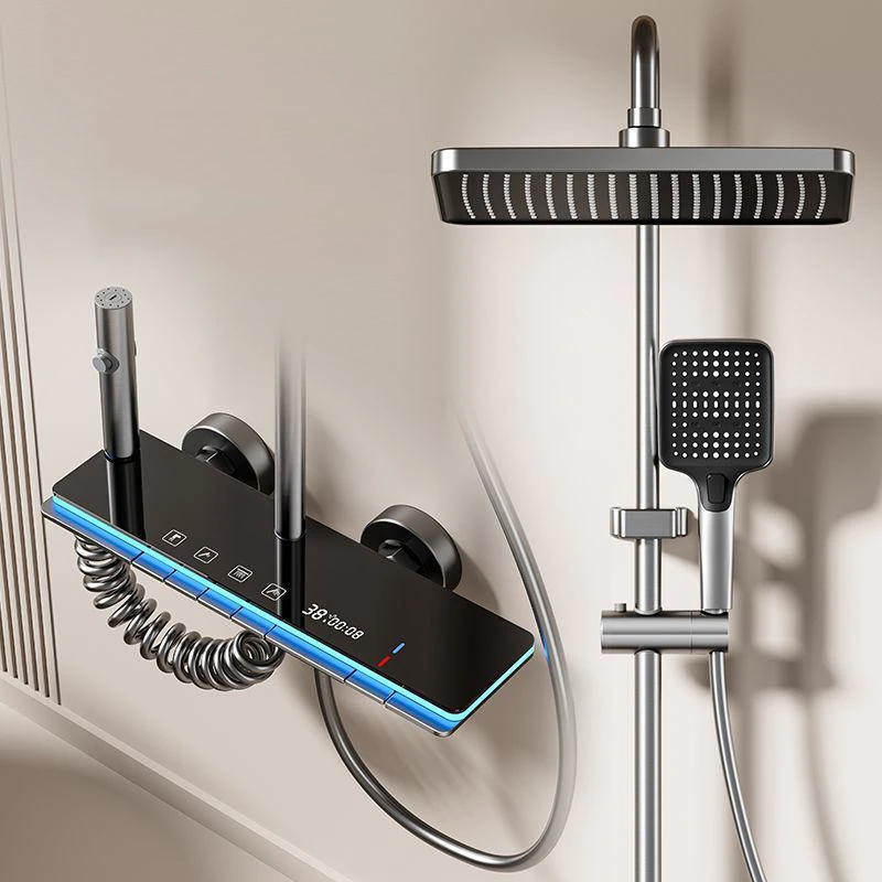 Luxurywholesale Digital Display Thermostatic Shower Set Square Screen Shower Head Soft Rain Multifunctional Four-Level Slide Bar
