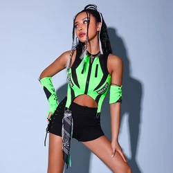 2023 New Fluorescent Green Tops Black Shorts Kpop Outfits For Girls Group Jazz Dance Costumes Pole Dance Rave Clothes