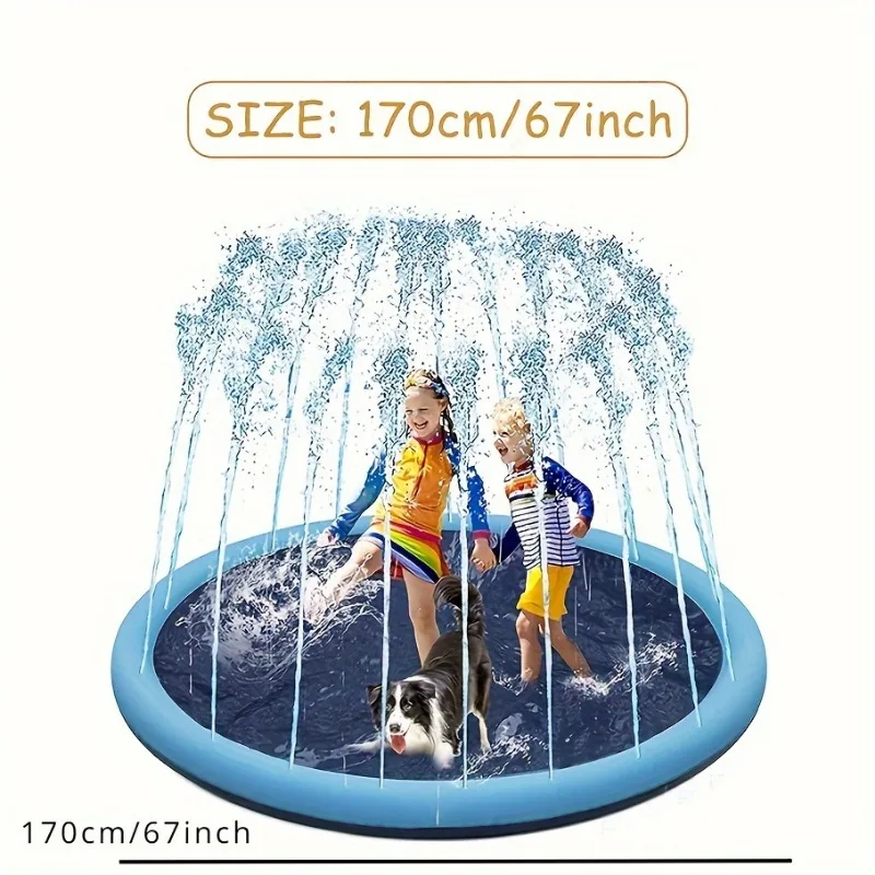 170×180cm Large Water Splash Pad Inflatable Sprinkler Mat Non-Slip Thickened Water Play Mat for Children Pets Outdoor Summer Fun - view 3