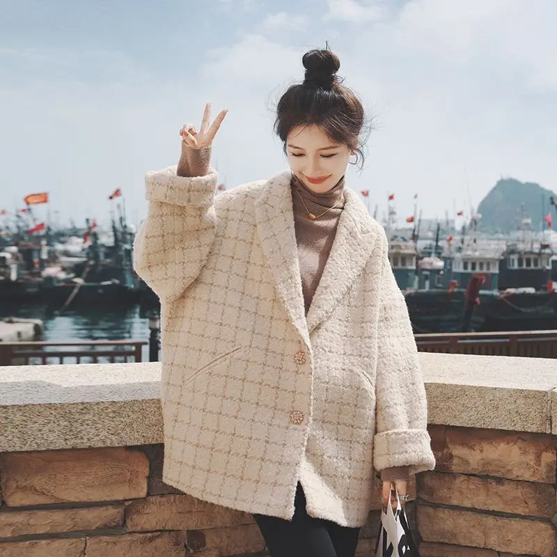 

Hoodies Women Korean Thick Woolen Coat Uniform Women Official Lady Graceful