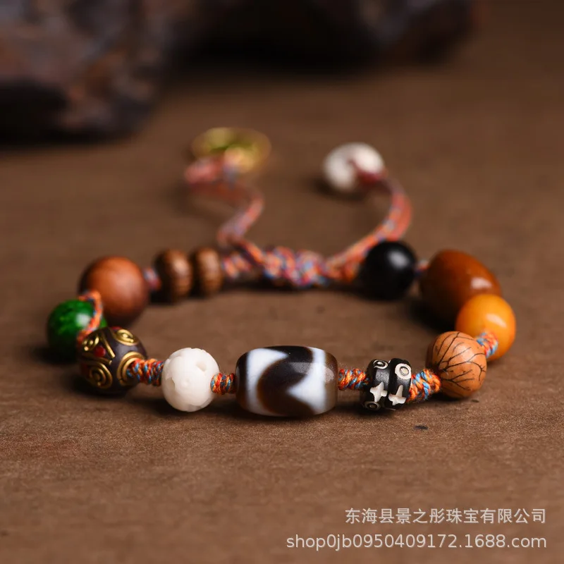 Tibetan Tiger Tooth Tibet Beads Duobao Bracelet Dopamine Women's Adjustable Collectables-Autograph Bracelet Minority All-Match B