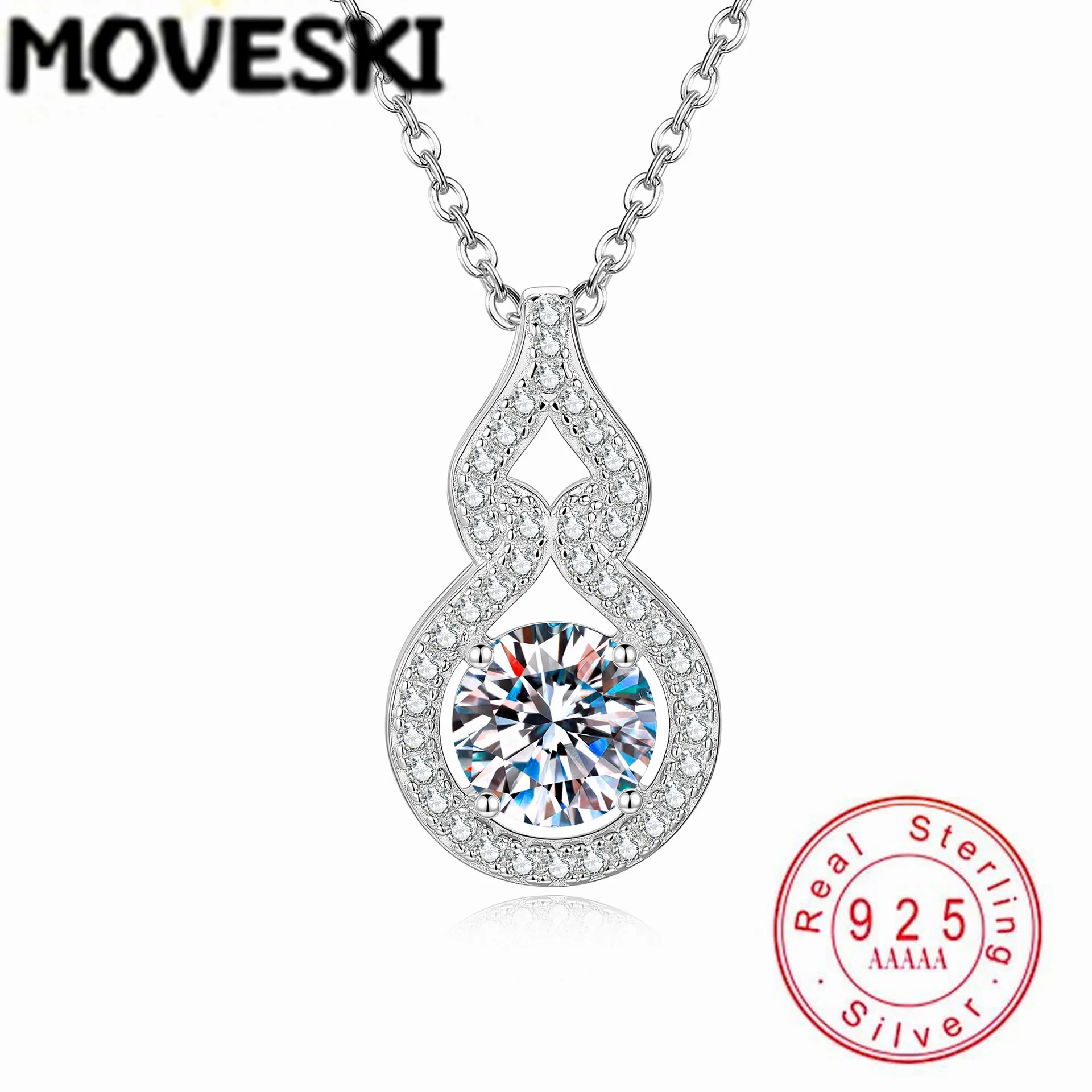 

MOVESKI 1CT Moissanite Gourd Pendant Necklace 925 Sterling Silver Necklaces for Women Lucky Charm Wedding Jewelry