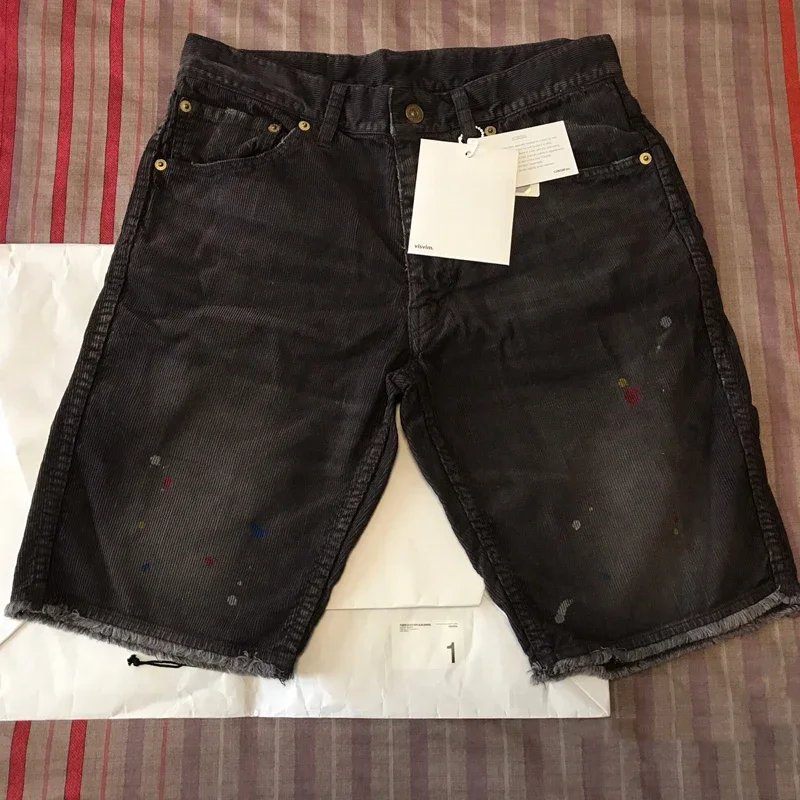 New Arrival VISVIM 23SS FLUXUS03 Nakamura Japanese Casual Loose Splash Corduroy Shorts Men Short Jeans