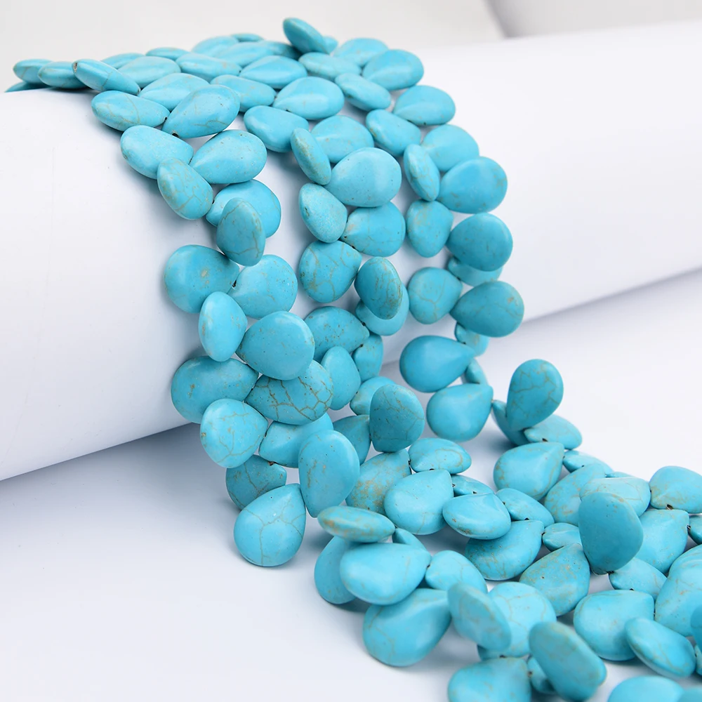 APDGG Blue Turquoise Stone Smooth Teardrop Top Drilled Loose Beads 15.5