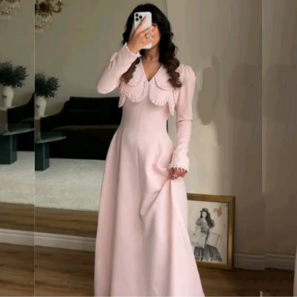 

Customized Classic Exquisite Jersey Sequined Pleat A-line V-neck Long Dresses Bespoke Occasion Sparkle