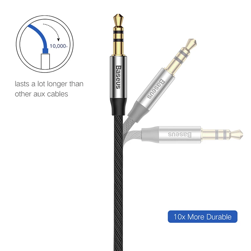 Baseus-3.5mm AUX 케이블 스테레오 오디오 코드, 금도금 남성-남성용 편조 케이블, 자동차 홈 헤드폰 스피커, MP3 플레이어 케이블