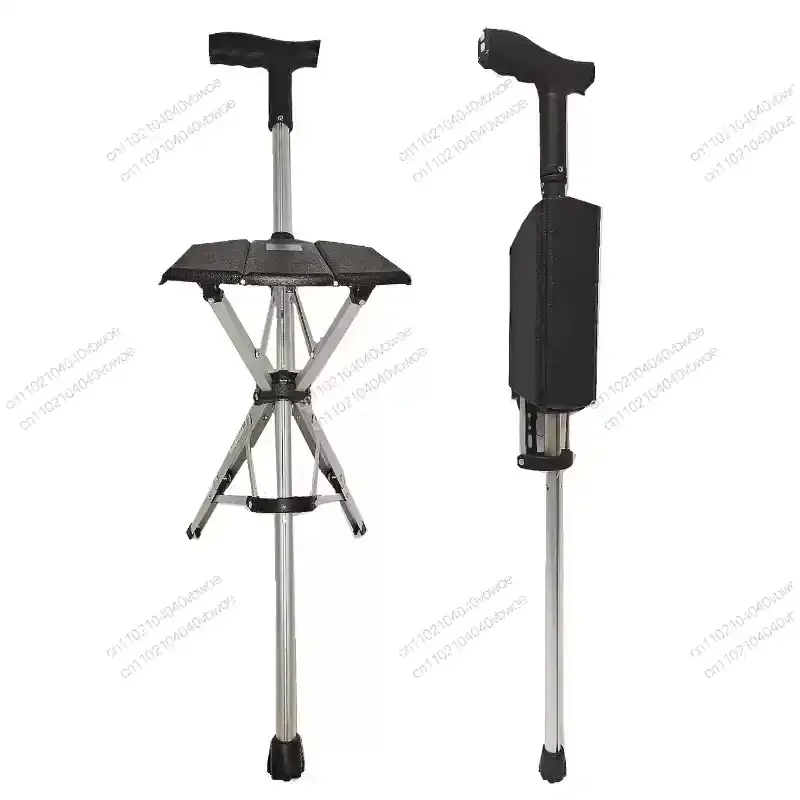

High Quality Aluminum Alloy Foldable Walking Cane Stick With Seat Adjustable Elderly Crutch Chair With Stool