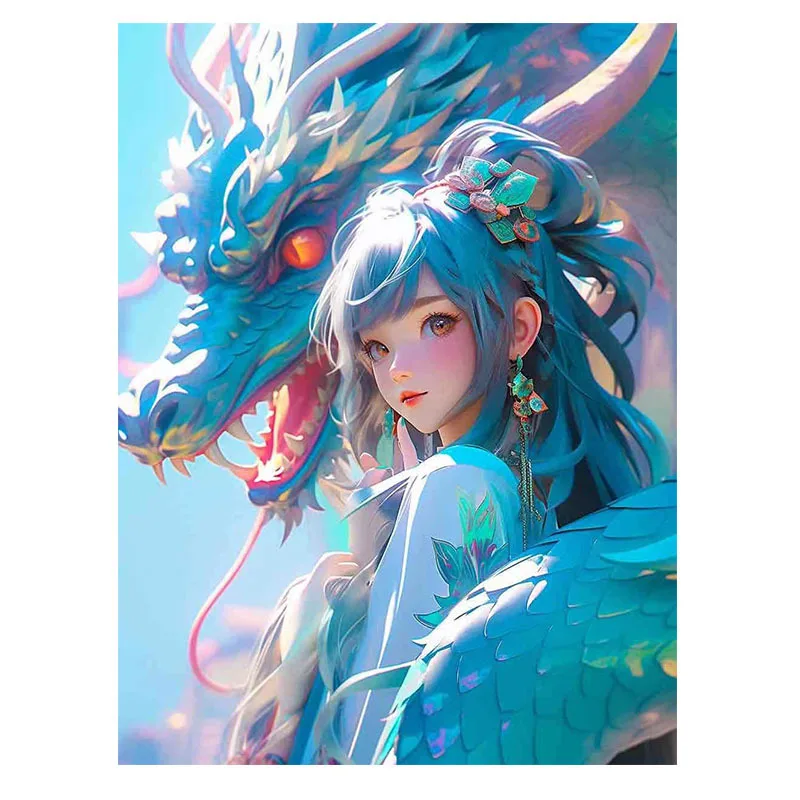 

9ct 65x80cm Dragon Girl Embroidery DIY Chinese Style Printed Kits Cross Stitch Needlework Set Home Decor Crafts