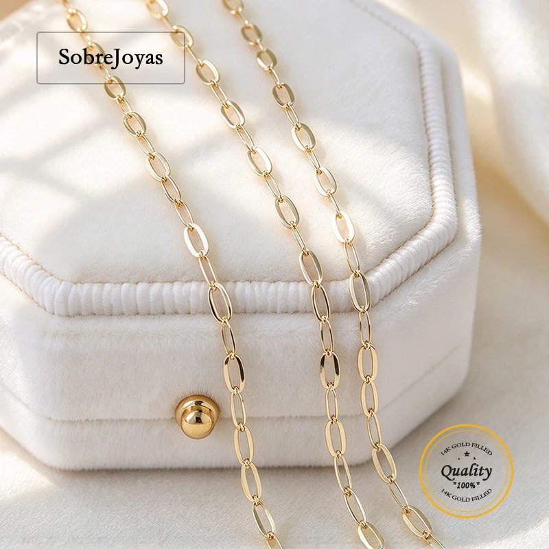 14K Gold Filled 1.75mm Flat Cable Chain Necklace Unfinished Minimalist Gold Jewelry DIY Accessories for Crafting Chain
