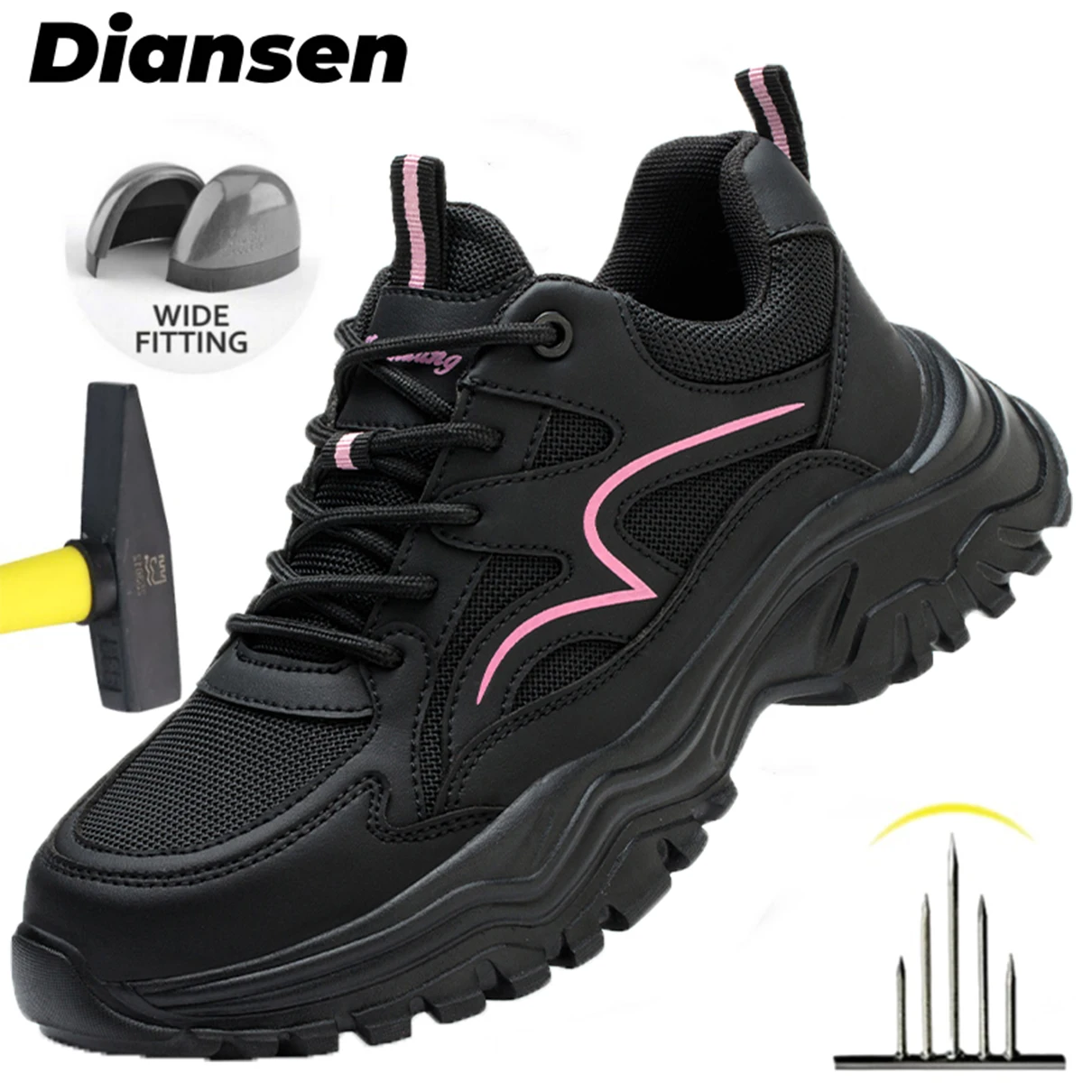 Women Safety Shoes For Work Safety Boots Breathable Steel Toe Puncture Proof Sport Work Sneakers Construction Platform Shoes