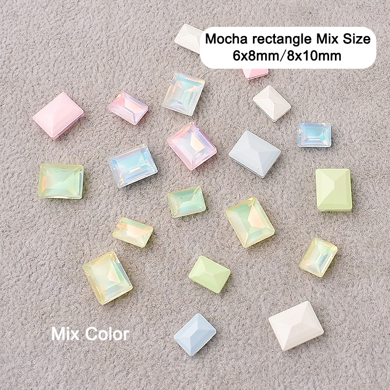 

Pointed Bottom Macaron Rectangle Mix Size Nail Art Rhinestone Colored Mocha Glass 3D Fingernail DIY Decoration 30/100pcs