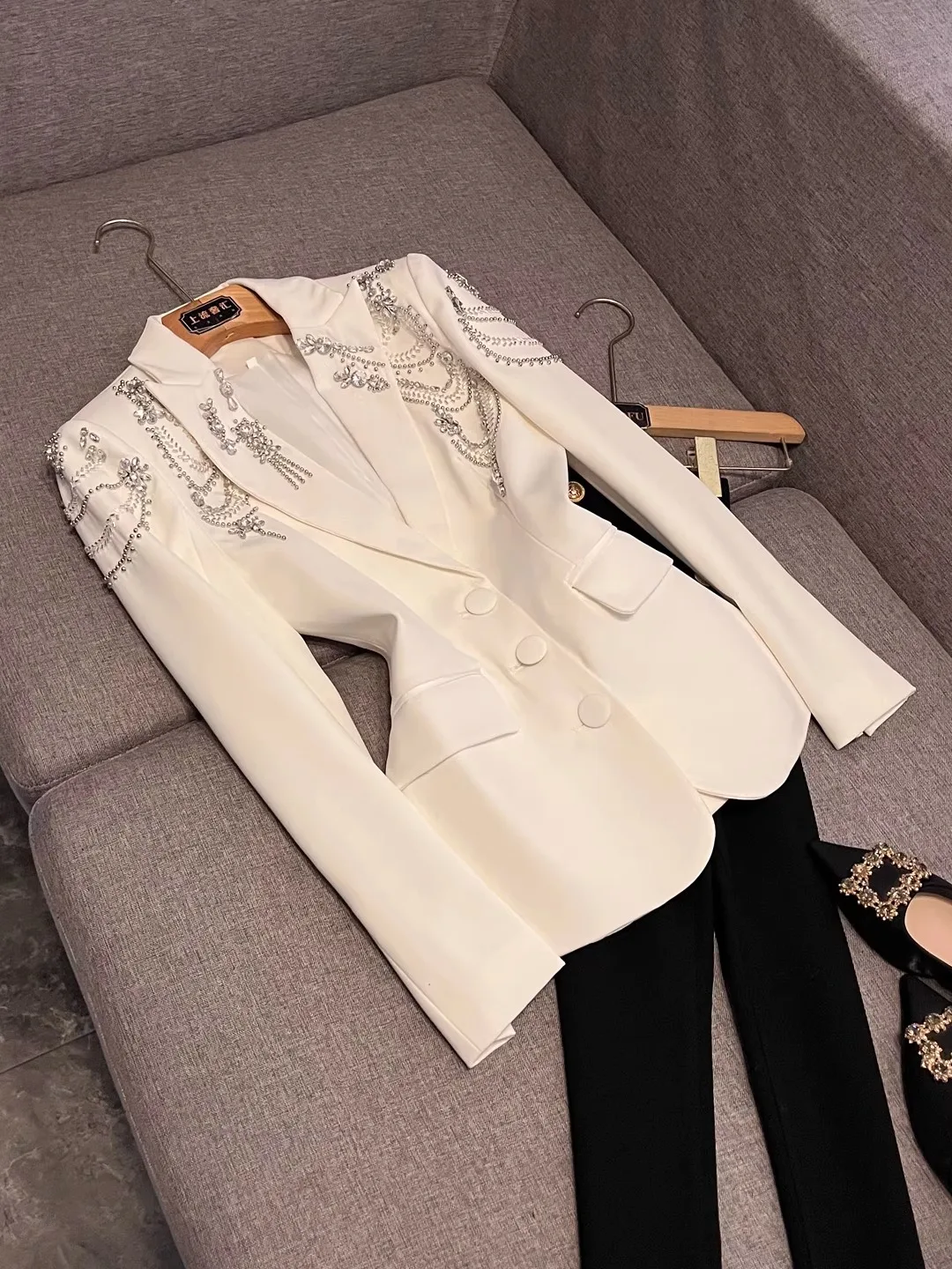 

Осенне-зимний костюм Heavy Embellied Jaet OL Commute Top Western Sle, женское модное длинное пальто на пуговицах све