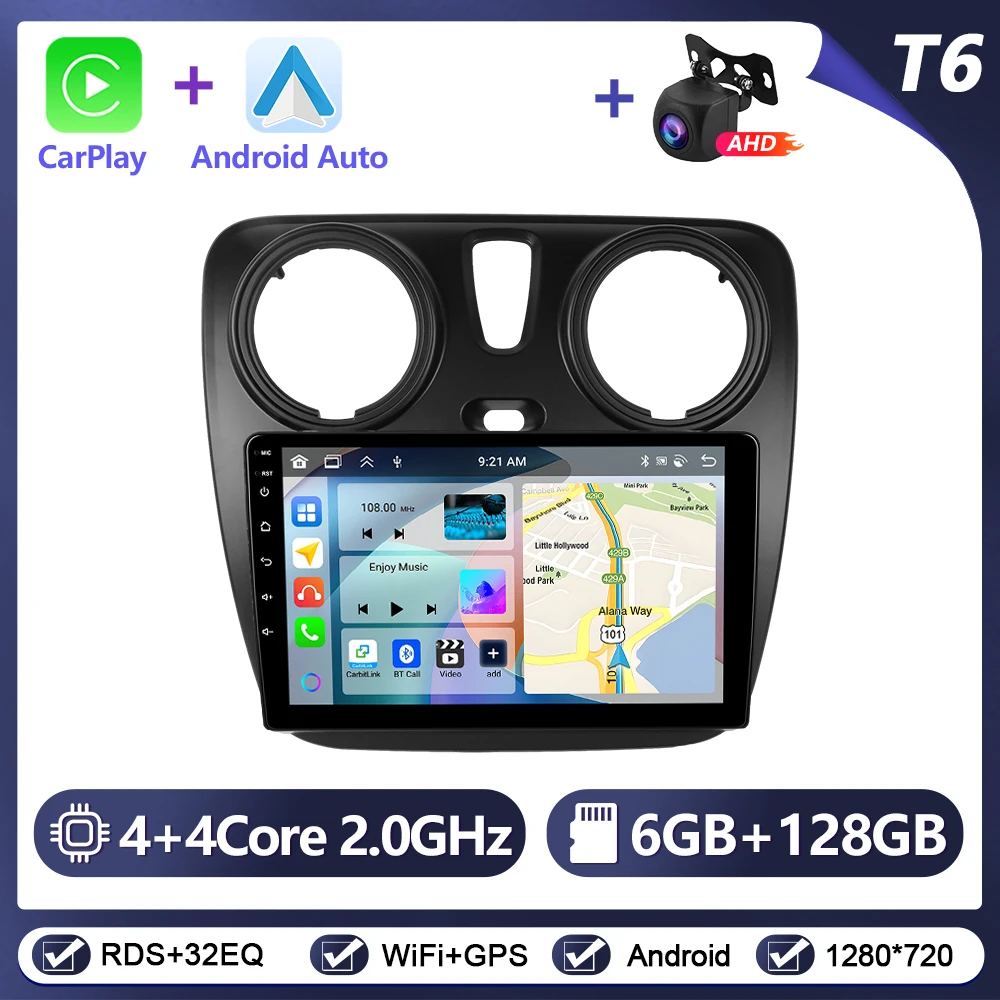 Podofo CarPlay Android Autoradio Voor Renault Lodgy 2021/Dokker 2012-2020 GPS Intelligente Systemen tereo Multimedia Autoradio